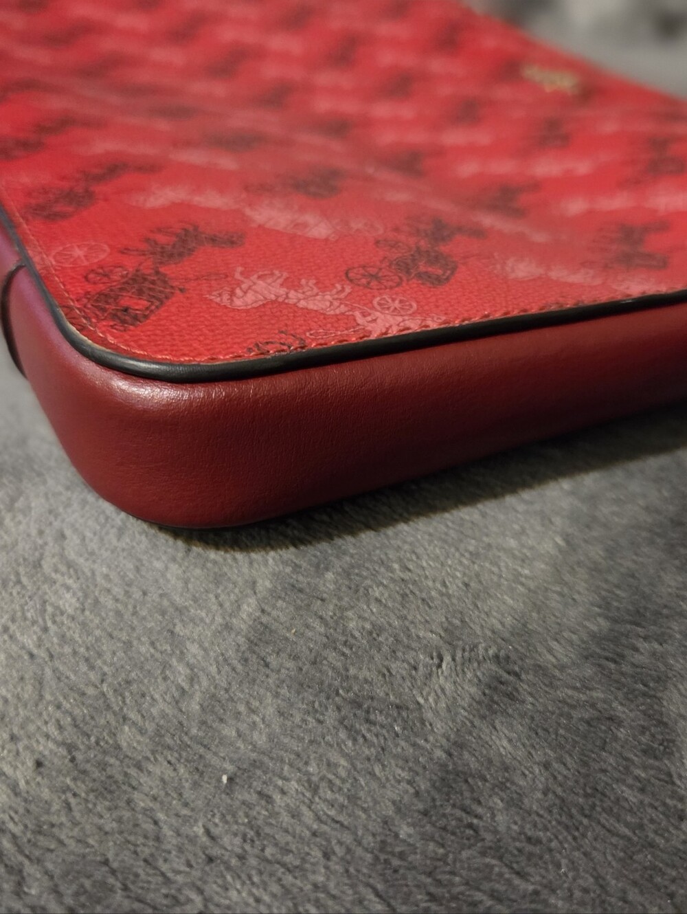 COACH Red Signature Carriage Print Laptop Bag - Picture 5 of 10